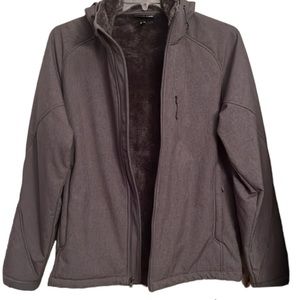 Kirkland Mens Gray Soft-shell Full Zip Hooded Jacket Faux Fur Lined Size Medium
